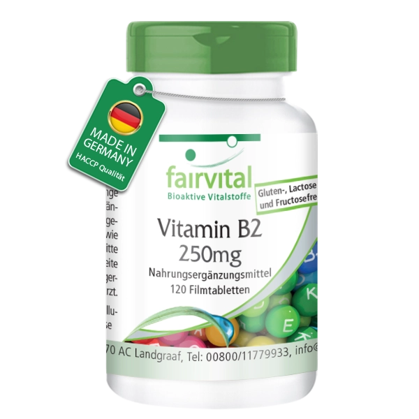 Vitamin B2 250mg - 120 Filmtabletten - Schluckfreundlich - Hochdosiert und Vegan | Fairvital